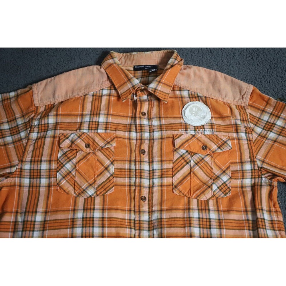 Rocawear Shirt Mens 3XL Black Orange Plaid Western Hip Hop Streetwear Button-Up - Picture 2 of 13